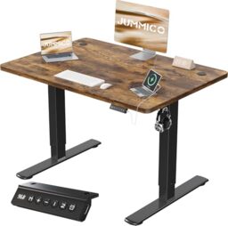 JUMMICO 80x60cm Electric Standing Desk with USB Charging Height Adjustable Desk with Sedentary Reminder Stand Up Desk with Splice Board for Home Office,Rustic Brown
