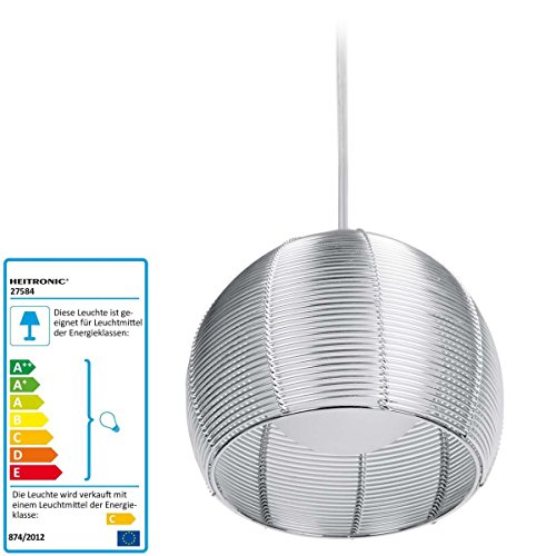 Heitronic Atlanta, Halogen Pendant Light Lampshade Opal Glass Ball Aluminum Wire Inside, Height Adjustable up to 140 cm Silver HEI 27584