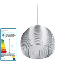 Heitronic Atlanta, Halogen Pendant Light Lampshade Opal Glass Ball Aluminum Wire Inside, Height Adjustable up to 140 cm Silver HEI 27584