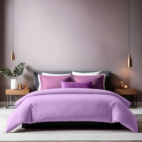 Nuit Des Rêves Premium Ranforce Double Quilt Cover (200 x 200 cm), Lilac, 100% Cotton, 155 Thread Count, Button Closure, Machine Washable at 30°C, Soft & Stylish Bedding