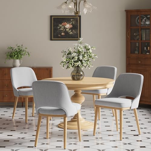 Dining Chairs Set of 4, Upholstered Dining Room Chairs with Chenille Fabric, Ergonomic Backrest, High Density Cushion & Rubber Wood Frame, Modern Kitchen Chairs for Dining Room, Living Room, Grey