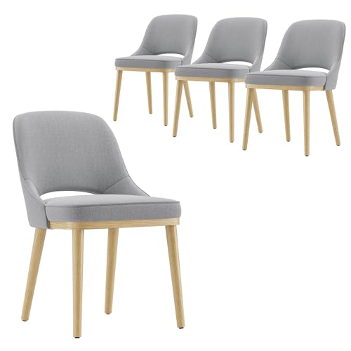 Dining Chairs Set of 4, Upholstered Dining Room Chairs with Chenille Fabric, Ergonomic Backrest, High Density Cushion & Rubber Wood Frame, Modern Kitchen Chairs for Dining Room, Living Room, Grey