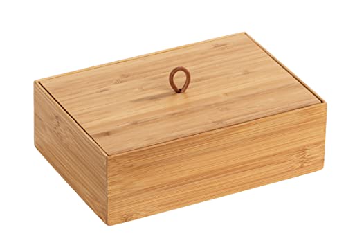 WENKO Terra Bamboo Organiser Box with 3 Compartments - Storage Box, Bathroom Basket, Bamboo, brown, Ma??e (B x H x T): 22 x 7 x 15 cm