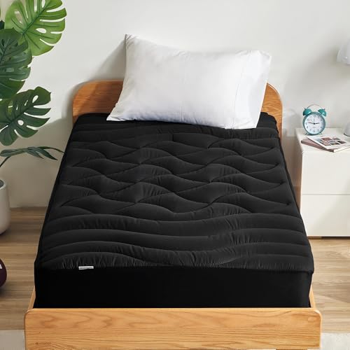 "SLEEP ZONE Cooling Twin Mattress Topper for Single Bed, Premium Zoned Cool Mattress Pad Cover, Thick Padded Mattress Protector Breathable Washable, Deep Pocket 8-21"" (Black, Twin)"