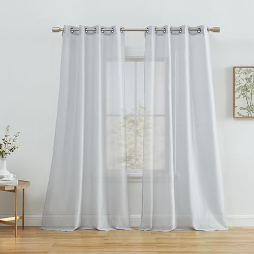 "HLC.ME 2 Piece Semi Sheer Voile Window Curtain Grommet Panels for Bedroom & Living Room (54"" W x 84"" L, Silver Grey)"