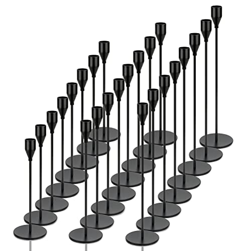 Candle Holders Set of 24 for Taper Candles, Metal Candle Holdsticks, Matte Black Candlestick Holder for Indoor Outdoor Dining, Party Decorations, Birthday, Garden, Wedding, Home D??cor (Matte Black)