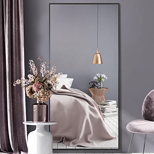MirrorOutlet Full Length Black Aluminium Metal Wall Mirror 174 x 85cm – Large Modern Minimalist Dressing Style– Floor Leaning or Wall Mounted – Full Body View for Bedroom, Hallway, or Living Room