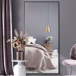 MirrorOutlet Full Length Black Aluminium Metal Wall Mirror 174 x 85cm – Large Modern Minimalist Dressing Style– Floor Leaning or Wall Mounted – Full Body View for Bedroom, Hallway, or Living Room