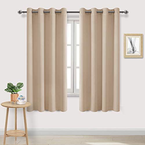 DWCN Beige Room Darkening Blackout Curtains - Thermal Insulated Privacy Energy Saving Window Curtain Drapes 52 x 63 inch Length, Set of 2 Bedroom Living Room Curtains