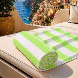 PETTI Artigiani Italiani - Microfibre Beach Towel, Beach or Pool Towel, Beach Towel, Large 90 x 180 cm, White Sage Stripes