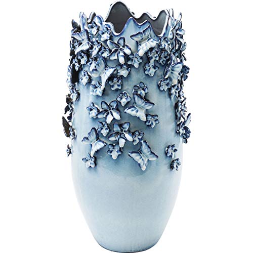 Kare Design Deko Vase Butterflies, Blue, Ceramic Vase for Flowers, Butterfly Motif, Modern, Room Decor, Home Decor, Table Decoration for Living Room, Bedroom, 50x28x28cm (H,W,D)