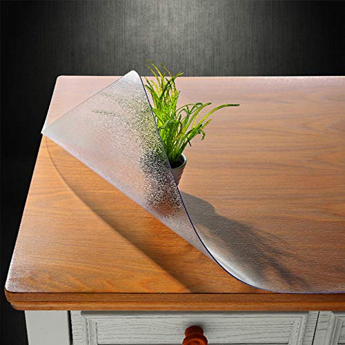 NECAUX Custom Multi-size 1.5mm Thick Frosted PVC Table Cover Protector - 24 x 48 Inch Water Resistant Plastic Rectangular Vinyl Non-Slip Desk Pad for 4 Foot Coffee Table/Writing Desk