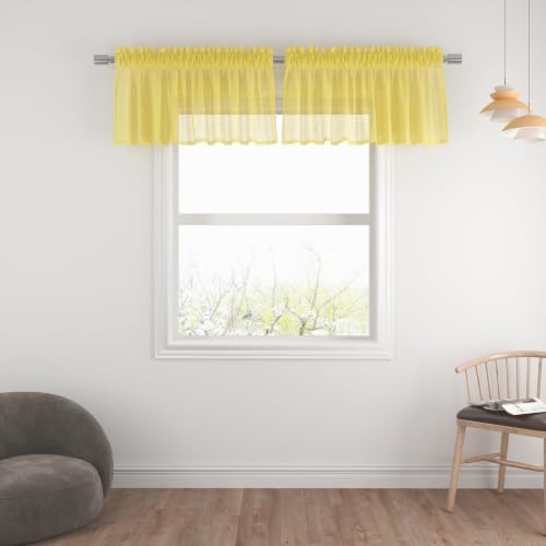 UPOPO Yellow Sheer Tier Curtains 16 inches Long Voile Kitchen Tiers Linen Textured Cafe Curtains Bathroom Short Small Curtain for Door Window Panels Half Window Curtains 2 Pieces Rod Pocket