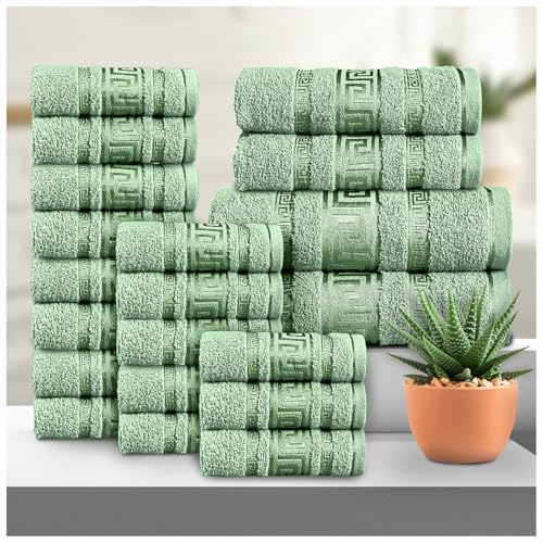 GC GAVENO CAVAILIA Greek 20 Piece Towel Bale Set - Includes 16 Face Towels, 2 Hand Towels & 2 Bath Towels - 100% Cotton Super Absorbent, Quick Dry, Luxury Hotel Collection Towel Set - Green