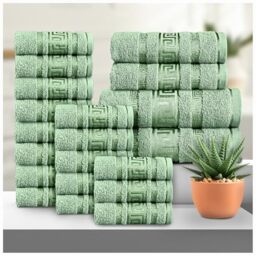 GC GAVENO CAVAILIA Greek 20 Piece Towel Bale Set - Includes 16 Face Towels, 2 Hand Towels & 2 Bath Towels - 100% Cotton Super Absorbent, Quick Dry, Luxury Hotel Collection Towel Set - Green