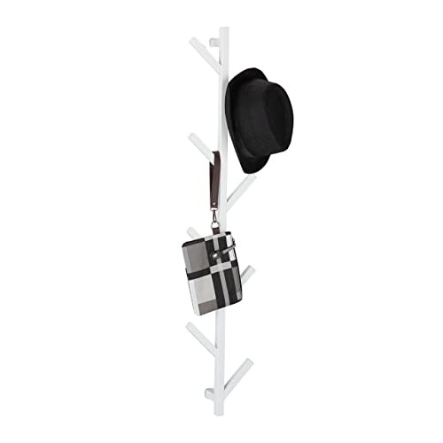 Relaxdays Tree-Shaped Coat Rack, 8 Hooks, Wall-Mounted, Modern, for Hats, Jackets etc, Steel, HWD: 100.5x19.5x7cm, White
