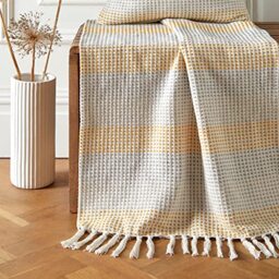 Appletree Loft - Reva - 100% Recycled Cotton Rich Mixed Fibres Bedspread - 130cm x 180cm in Ochre