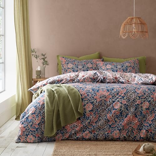Pineapple Elephant Keera Floral Reversible Single Duvet Cover Set with Pillowcase Navy Blue