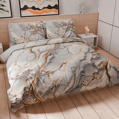 PETTI Artigiani Italiani - Maxi Single Duvet Cover Set 220 x 155 cm (1 Pillowcase 80 x 80 cm Included), Microfibre Duvet Cover Set with Digital Print Grey Marble Effect - Made in Italy