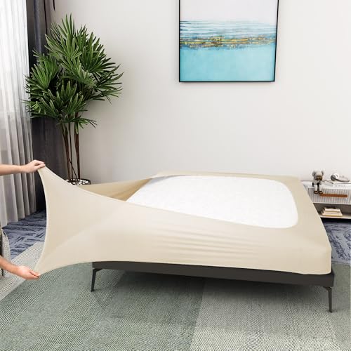 ALYVIA SPRING Box Spring Cover, Full/Full XL, Beige, Microfiber & Spandex, Bed Skirt
