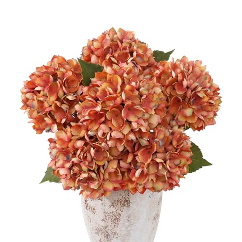 Wenhuidr 6PCS 21 Inch Lifelike Artificial Silk Hydrangea Flowers, Large Fake Hydrangea Flowers Bouquet with Stems, Full Faux Hydrangea for Home Decor Wedding Table Party Office Decor(Dusty Orange)