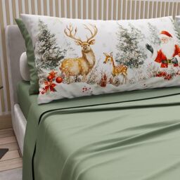 PETTI Italian Artisans - Cotton Sheets with Christmas Digital Print Pillowcases, Christmas Single Sheets, Christmas Single Bed Set, Xmas 17 Green, 100% Made in Italy