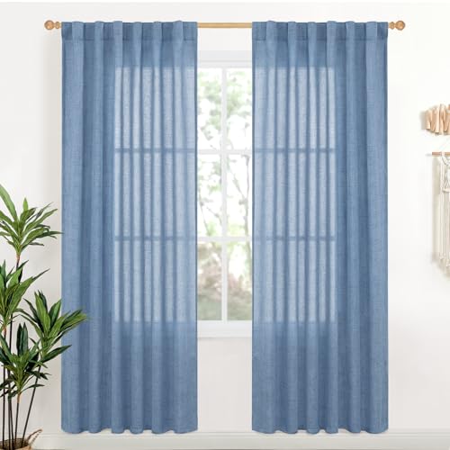 YoungsTex Light Blue Linen Curtains 78 Inch Length for Living Room, Light Filtering Drapes with Rod Pocket Back Tab Semi Sheer Privacy for Office Bedroom Window, 2 Panels, 52 X 78 Inch