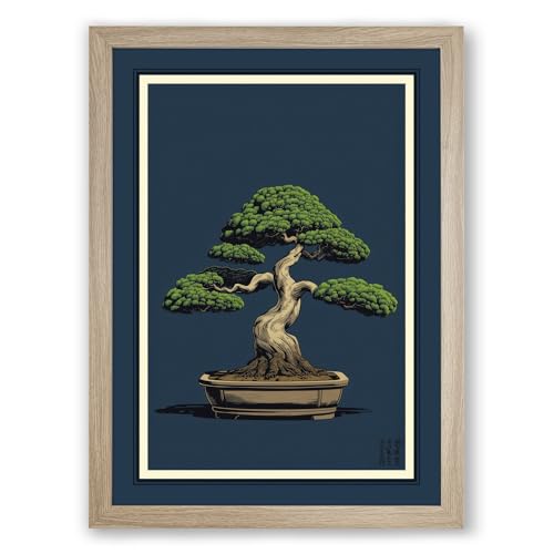 Bonsai in Balance Japandi Framed Wall Art Print A2 (59.4×42cm) Oak, Wall Decor for Living Room, Bedroom, Office & Home, Ready to Hang, Art Gift
