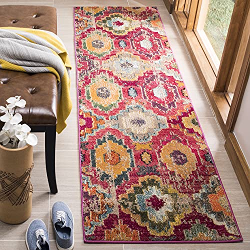 Safavieh Boho Rug for Living Room, Dining Room, Bedroom - Monaco Collection, Short Pile, in Red and Blue, 80 x 180 cm