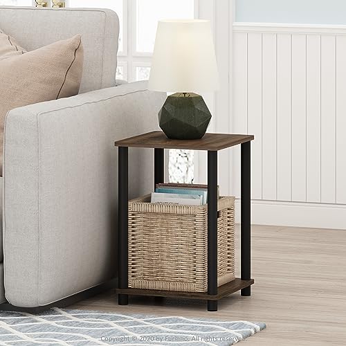 Furinno TURN-N-TUBE Side Table Set of 2, 2-Tier Stackable End Table with Open Shelf, Toolless Night Stand, Bedside Table, for Living Room, Bedroom, Black Walnut