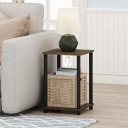 Furinno TURN-N-TUBE Side Table Set of 2, 2-Tier Stackable End Table with Open Shelf, Toolless Night Stand, Bedside Table, for Living Room, Bedroom, Black Walnut