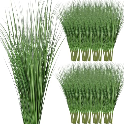 Tigeen 48 Pcs 33 Inch Faux Grasses for Outdoor Planters, UV Resistant Fake Tall Grass, Artificial Grass Plants for Outdoor Decor, Artificial Greenery Stems Weed for Room Home Summer Vase Decor (Green)