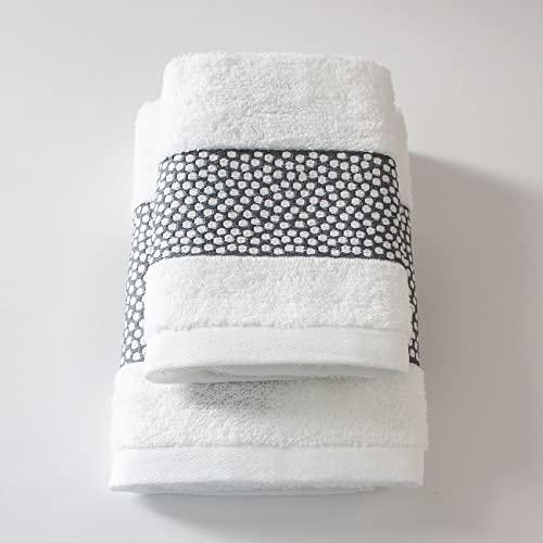 Jenny Sesal Miriam Set 1+1 Jacquard Towels with Frill, Set of Two Bath Towels Face and Guest Sizes: Face: 50 x 100 cm, Guest 38 x 58 cm, 100% Cotton, Soft to the Touch (White)