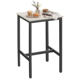 VASAGLE Breakfast Bar, Square Tall Bar Table, Heavy-Duty Steel Frame, 60 x 60 x 92 cm, Easy Assembly, for Kitchen Living Room, Industrial Style, Vintage White and Black LBT025B73
