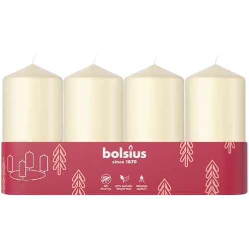 Bolsius Smooth Pillar Candles - Set of 4 - Ivory - 100x48 mm - Decorative Candles - Long Burning Time - Unscented - with Natural Plant Wax - Without Palm Oil