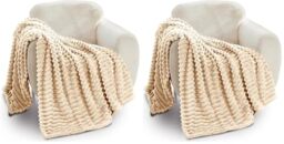GC GAVENO CAVAILIA Ribbed Blanket Throw - Fluffy Fleece Throws For Sofas, Bed, Settee, Couch - Comfortable Extra Large Blankets & Throws - King Size 200x240 Cm - Cream (Pack of 2)