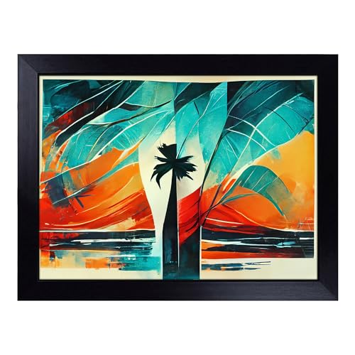 Lap Tray with Bean Bag Cushion, Palm Tree Abstract Art - Handmade in the UK, Raised Wooden Edge, Padded Cushion, Heat-Resistant Wipe-Clean Surface, for Meals, Laptops and Crafts