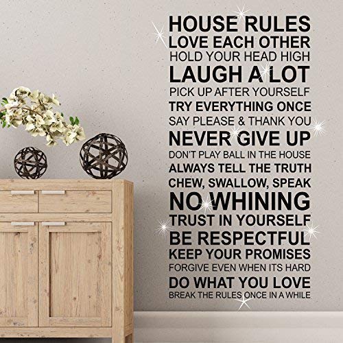 Walplus Swarovski Crystals and House Rules Quote Wall Stickers, Multi-Colour