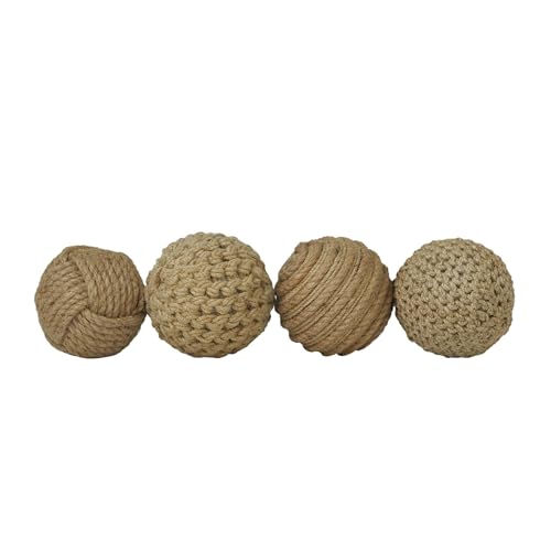"Deco 79 Coastal Jute Orbs & Vase Orbs Vase Fillers for Craft, Party, Wedding, Accessories, Garden Decoration, S/4 4"" W, 4"" H, Brown"