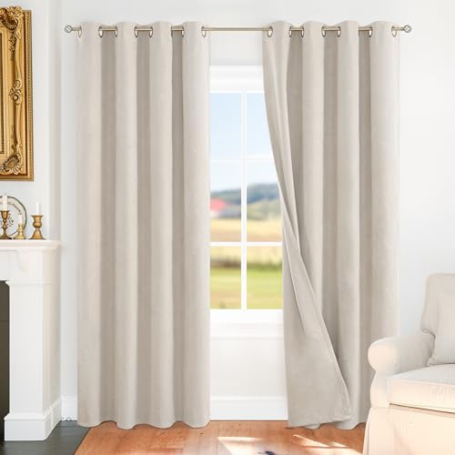 BGment Light Beige Blackout Curtains for Bedroom 84 Inch Long - Linen Textured Thermal Insulated Light Blocking Lightweight Bronze Grommet Window Drapes for Living Room, 2 Panels, 52 x 84 Inch