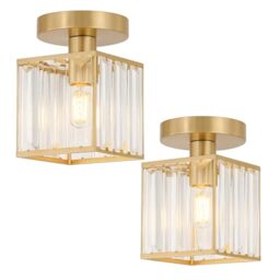Crystal Ceiling Light Gold Semi Flush Mount 13cm Square Crystal Chandelier