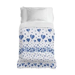 PENSIERI DELICATI Bedspread 220 x 280 cm, Single Sheet 100% Cotton Pique, Ideal as a Furniture Cover, 1 and a Half Bed Blanket, Blue Hot Air Balloon, 100% Made in Italy