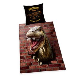 Dinosaur 3D Bedding, Pillowcase approx. 80 x 80 cm, Duvet Cover approx. 135 x 200 cm, with Smooth-Running Branded Zip, 100% Cotton Renforcé