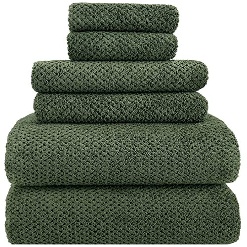YTYC Towels,29x59 Inch Extra Large Bath Towels Set of 6 Quick Dry Super Soft Microfiber Towels for Bathroom 2 Bath Towels 2 Hand Towels 2 Washcloth Towels 80% Polyester (Olive Green, 6 Piece)