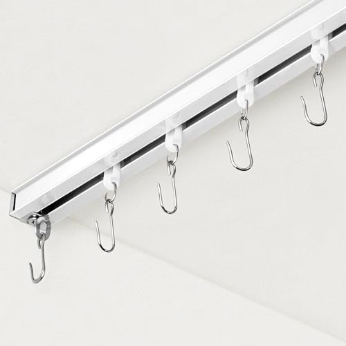 FELIDESIGN Ceiling Curtain Track for Room Divider, Mount Rail Set With Roller Hooks (White, 12ft - 18ft)