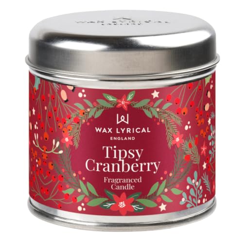 Wax Lyrical Tipsy Cranberry Candle Tin, Up to 35 Hour Burn Time - Juicy Red Fruit Scents, Lifted with a Splash of Zesty Lime, a Playful Vibrant Fragrance, For Living Rooms and Home Offices