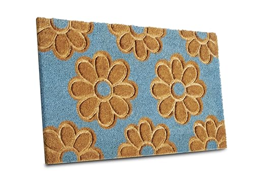 Hanse Home Coconut Doormat for Indoor and Outdoor Use - Dirt Trapper Mat Natural Coconut Mat Outdoor Flower Pattern Weatherproof and Non-Slip Doormat for Hallway, Patio, Entrance Area - 45 x 75 cm