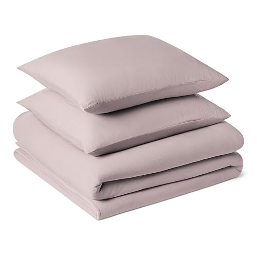 Amazon Basics 3-Piece Brushed Microfibre Duvet Cover Set, Extra Soft Bedding, Relaxed Lived-In Look with Natural Creases, No Ironing Required, 220 x 240 cm & 2 Pillowcases 50 x 80 cm, Purple