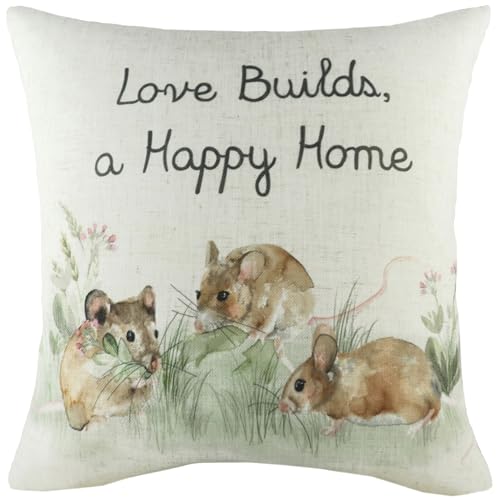 furn. Evans Lichfield Hedgerow Mice Polyester Filled Cushion – Hand Painted Floral Woodland Animal Decorative Pillow (Multicolour – 43x43cm)