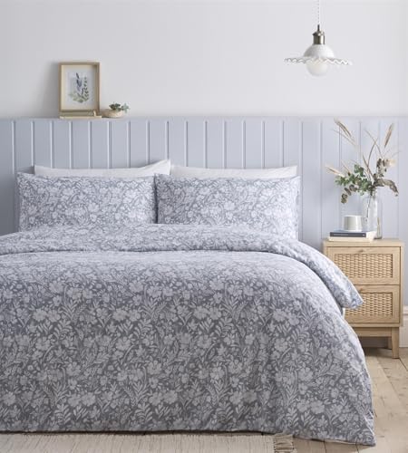 Simply Charlotte Olivia Super King Size Duvet Cover Set Floral Bedding Bed Set Grey